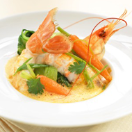 Tangy langoustine soup with crunchy vegetables of the moment