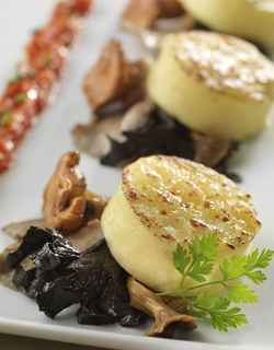 Recette - Gnocchis de semoule gratinés, poêlée de champignons sauvages et concassée de tomates cuites Recette - Gnocchis de semoule gratinés, poêlée de champignons sauvages et concassée de tomates cuites