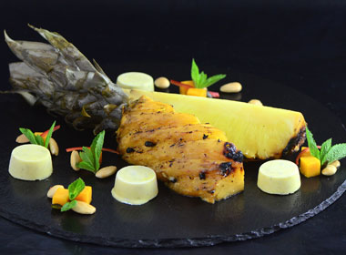 Charcoal roasted pineapple, mango, almond and pistachio kulfi recipe