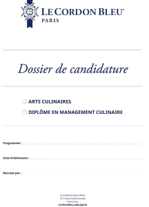Dossier Candidature - Arts Culinaires et DCM