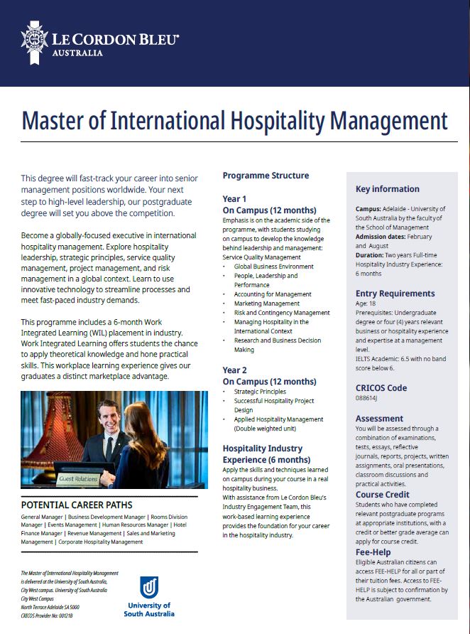 Master of International Hotel Management Brochure