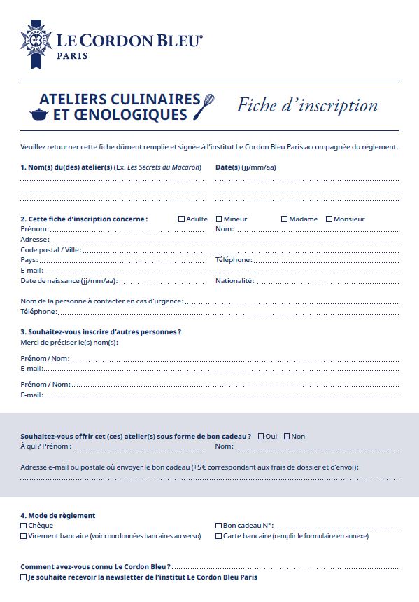 Fiche d'inscription Masterclass