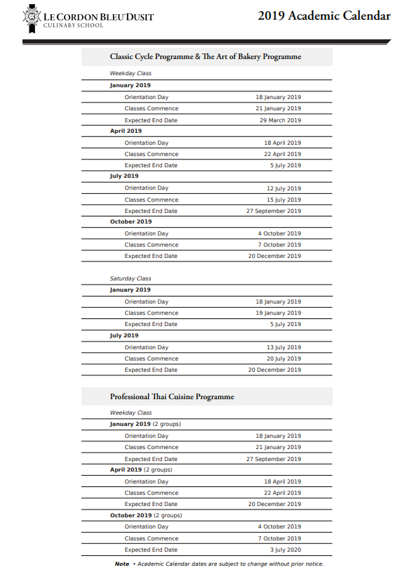 2019 Academic Calendar with Public Holidays