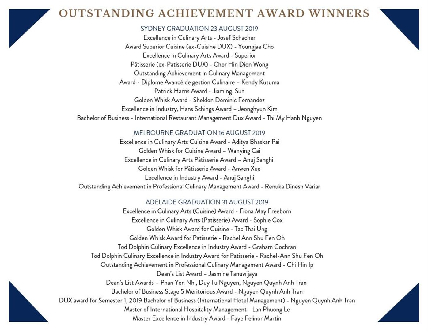le cordon bleu list of graduation award winners