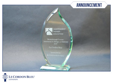 Le Cordon Bleu London Wins Independant Higher Education Award