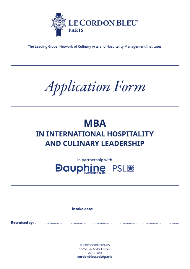 Application form - MBA in International Hospitality and Culinary Leadership