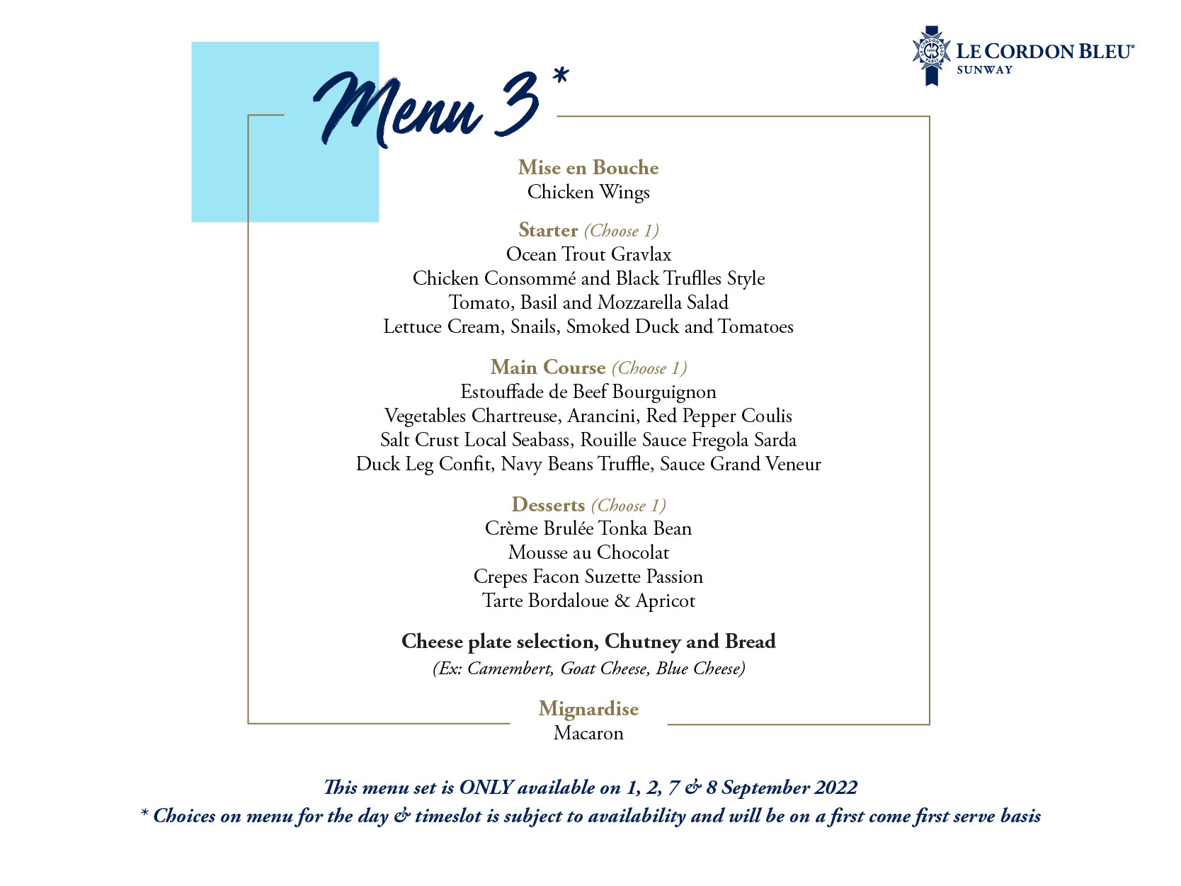 3Course Dinner presented by Superior Cuisine Students (T32022)