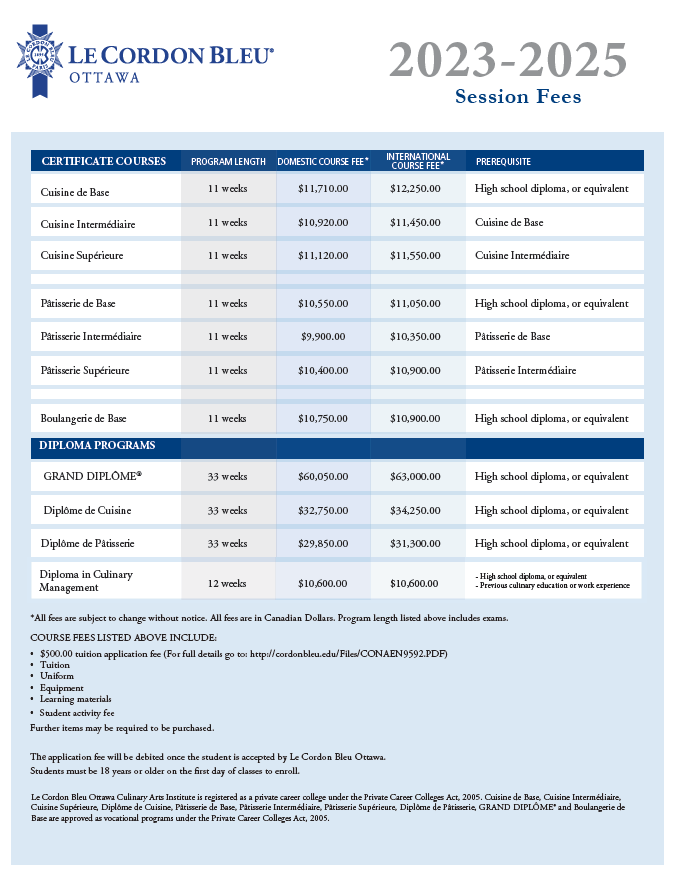 LCB Ottawa Course Calendar and Fee Schedule 2023-2025