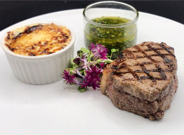 Advent Day One: Grilled beef striploin, Chimichurri sauce and potato gratin