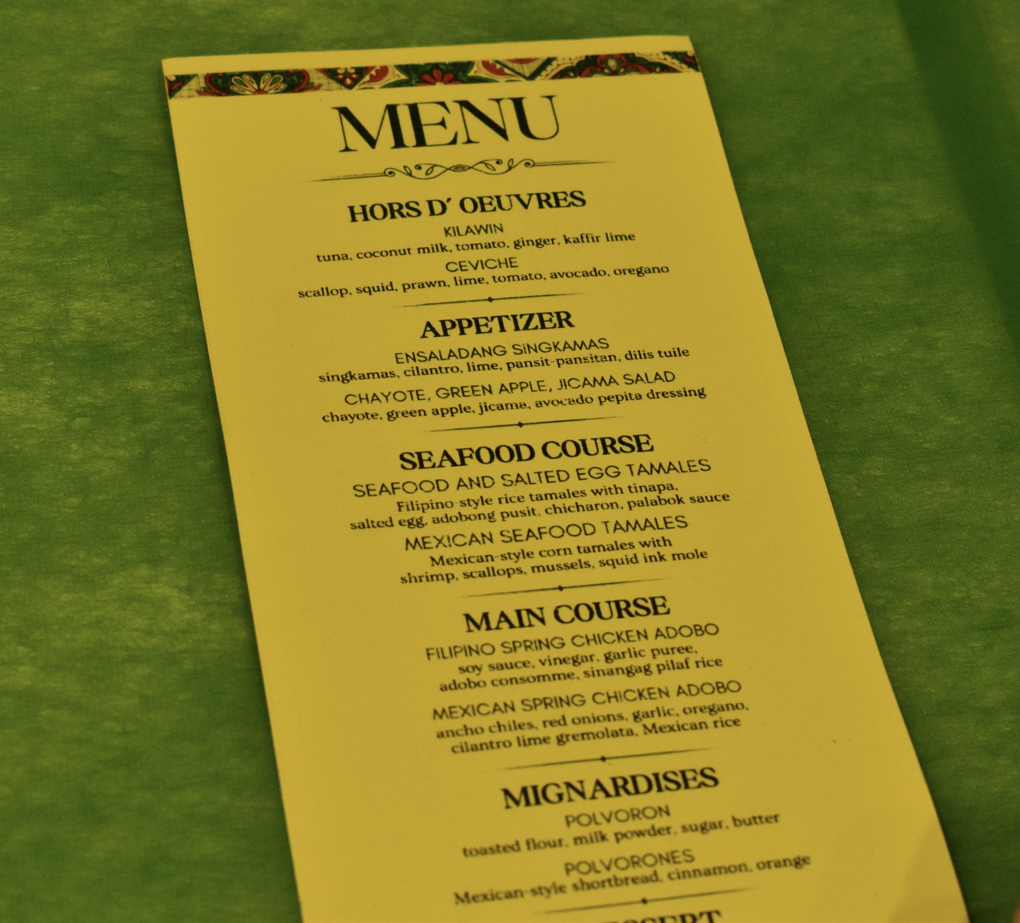 dinner menu
