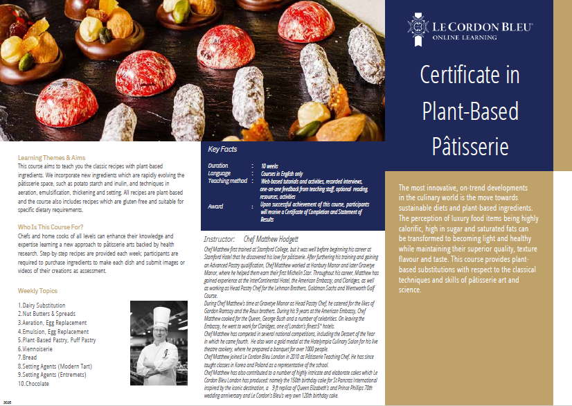 Certificate in Plant-Based Pâtisserie
